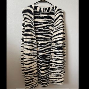 LOFT Zebra Print Fuzzy Cardigan